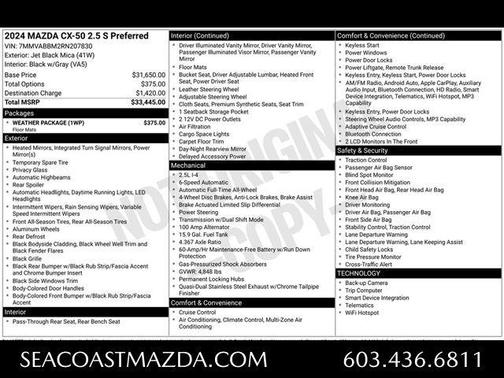 Jet Black Mica 2024 Mazda CX-50 2.5 S Preferred Package