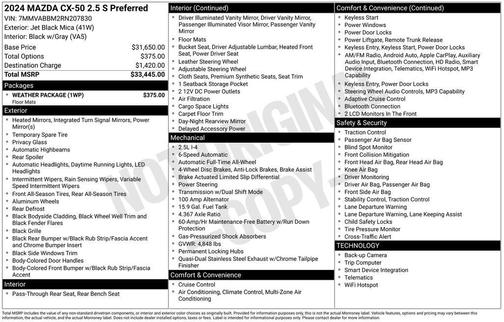 Jet Black Mica 2024 Mazda CX-50 2.5 S Preferred Package
