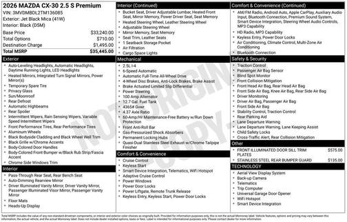 Jet Black Mica 2026 Mazda CX-30 Premium Package