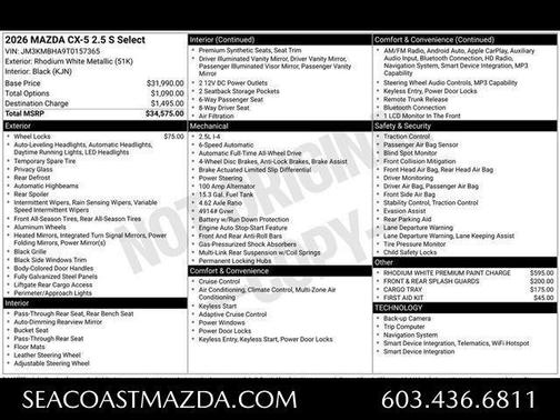 Rhodium White Metallic 2026 Mazda CX-5 Select