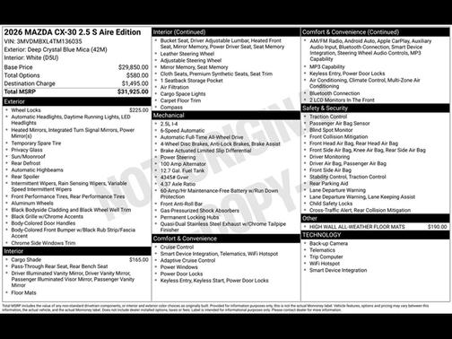 Deep Crystal Blue Mica 2026 Mazda CX-30 2.5 S Aire Edition