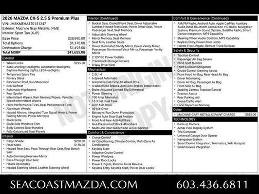 Machine Gray Metallic 2026 Mazda CX-5 Premium Plus