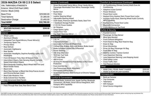 Wind Chill Pearl 2026 Mazda CX-50 2.5 S SELECT