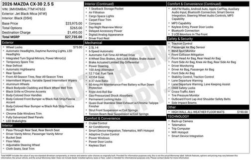 Jet Black Mica 2026 Mazda CX-30 2.5 S