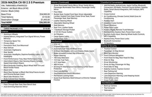 Jet Black Mica 2026 Mazda CX-50 2.5 S PREMIUM