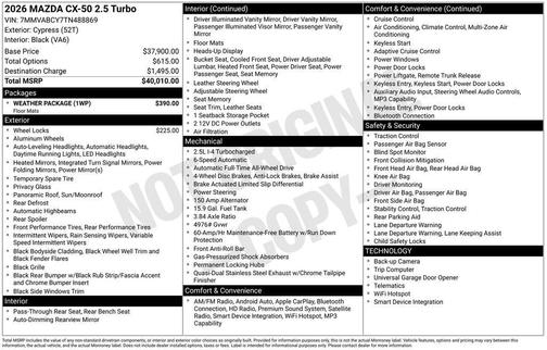 Cypress 2026 Mazda CX-50 2.5 Turbo