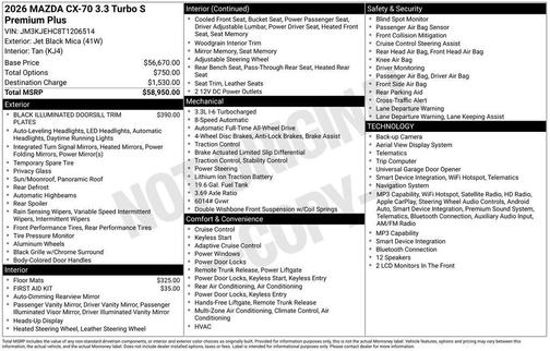 Jet Black Mica 2026 Mazda CX-70 3.3 Turbo S Premium Plus Package