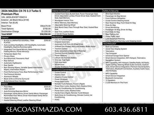 Jet Black Mica 2026 Mazda CX-70 3.3 Turbo S Premium Plus Package