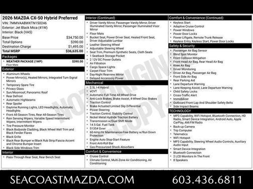 Jet Black Mica 2026 Mazda CX-50 Preferred