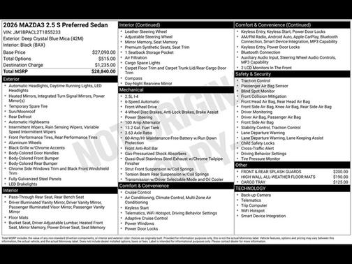 2026 Mazda Mazda3 FWD w/Preferred Package