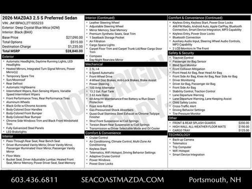 2026 Mazda Mazda3 FWD w/Preferred Package