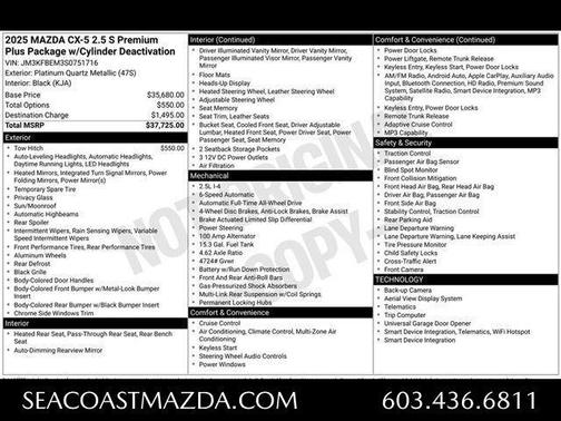 Platinum Quartz Metallic 2025 Mazda CX-5 2.5 S Premium Plus Package