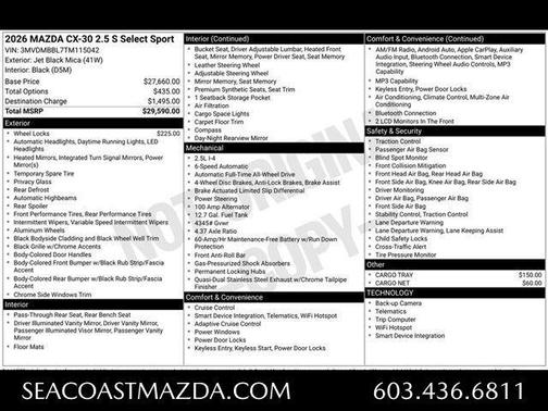 Jet Black Mica 2026 Mazda CX-30 Select