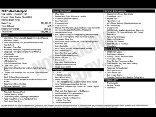 Deep Crystal Blue Mica 2017 Mazda Mazda6 Sport