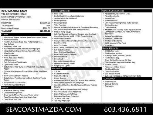 Deep Crystal Blue Mica 2017 Mazda Mazda6 Sport