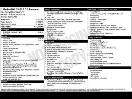 Jet Black Mica 2026 Mazda CX-50 2.5 S PREMIUM