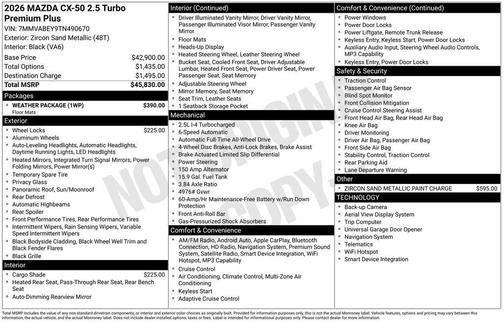 Zircon Sand Metallic 2026 Mazda CX-50 2.5 TURBO PREMIUM PLUS