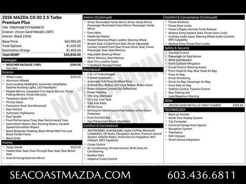 Zircon Sand Metallic 2026 Mazda CX-50 2.5 TURBO PREMIUM PLUS