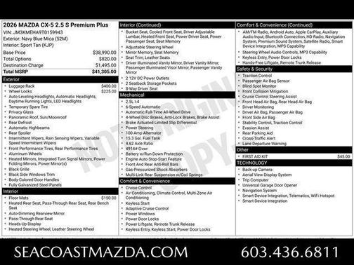Navy Blue Mica 2026 Mazda CX-5 Premium Plus