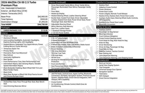 Jet Black Mica 2026 Mazda CX-50 2.5 TURBO PREMIUM PLUS