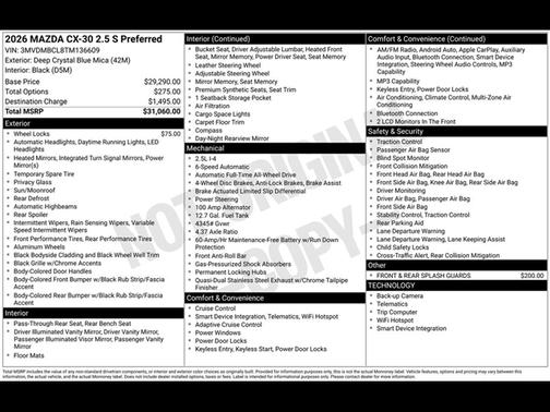 Deep Crystal Blue Mica 2026 Mazda CX-30 Preferred