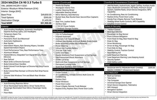 Rhodium White Metallic 2024 Mazda CX-90 S