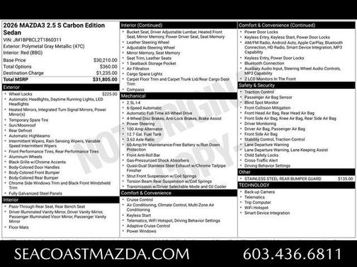 2026 Mazda Mazda3 2.5 S Carbon Edition