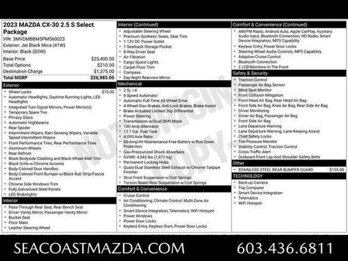 Jet Black Mica 2023 Mazda CX-30 2.5 S Select Package