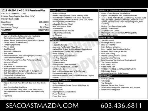 Deep Crystal Blue Mica 2023 Mazda CX-5 2.5 S Premium Plus Package