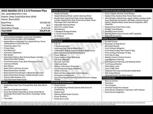 Deep Crystal Blue Mica 2023 Mazda CX-5 2.5 S Premium Plus Package