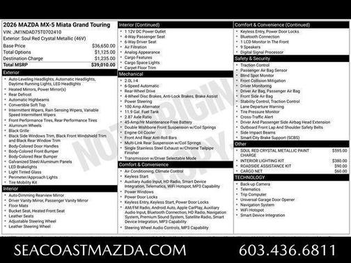 Soul Red Crystal Metallic 2026 Mazda MX-5 Miata GRAND TOURING