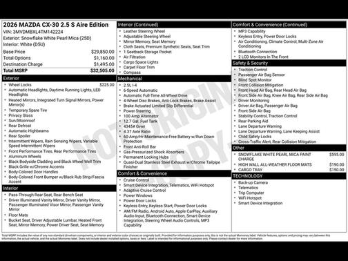 Snowflake White Pearl 2026 Mazda CX-30 2.5 S Aire Edition