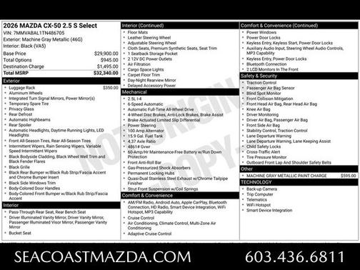 Machine Gray Metallic 2026 Mazda CX-50 2.5 S SELECT