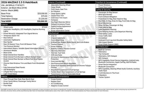 Jet Black Mica 2026 Mazda Mazda3 2.5 S