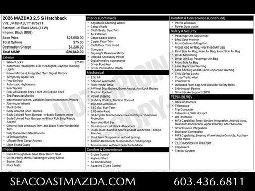 Jet Black Mica 2026 Mazda Mazda3 2.5 S