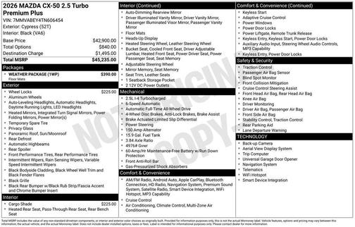 Cypress 2026 Mazda CX-50 2.5 TURBO PREMIUM PLUS
