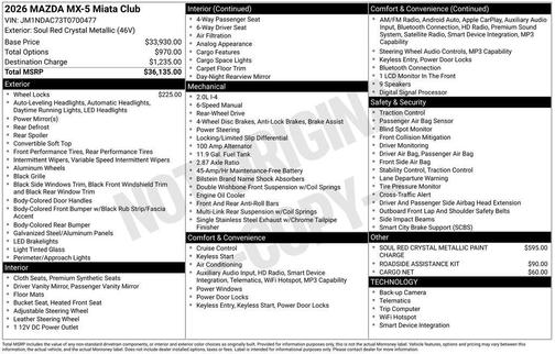 Soul Red Crystal Metallic 2026 Mazda MX-5 Miata