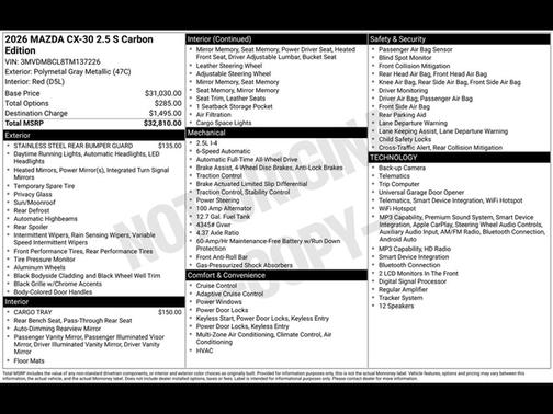 Polymetal Gray Metallic 2026 Mazda CX-30 2.5 S Carbon Edition
