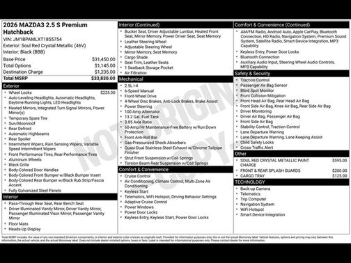 2026 Mazda Mazda3 FWD w/Premium Package