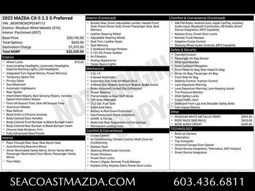 Rhodium White Metallic 2023 Mazda CX-5 2.5 S Preferred Package
