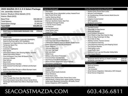 Rhodium White Metallic 2025 Mazda CX-5 Select