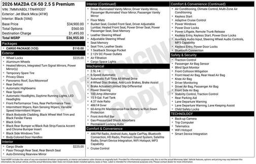 Jet Black Mica 2026 Mazda CX-50 2.5 S PREMIUM