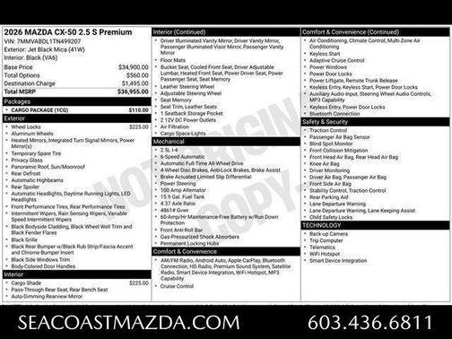Jet Black Mica 2026 Mazda CX-50 2.5 S PREMIUM