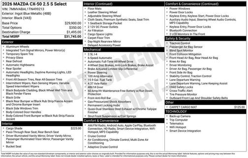 Ingot Blue Metallic 2026 Mazda CX-50 2.5 S SELECT