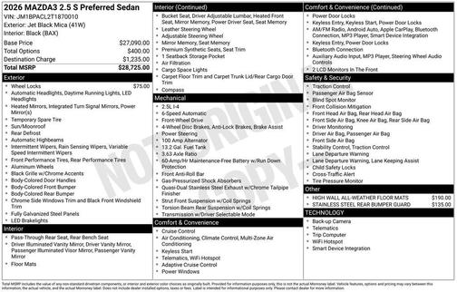 Jet Black Mica 2026 Mazda Mazda3 FWD w/Preferred Package