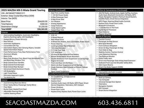 Deep Crystal Blue Mica 2025 Mazda MX-5 Miata Grand Touring