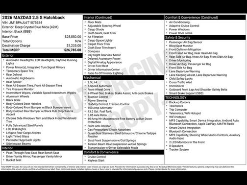 Deep Crystal Blue Mica 2026 Mazda Mazda3 2.5 S