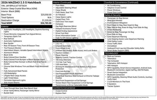 Deep Crystal Blue Mica 2026 Mazda Mazda3 2.5 S