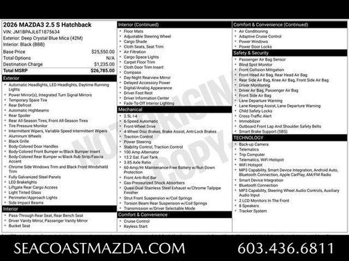 Deep Crystal Blue Mica 2026 Mazda Mazda3 2.5 S