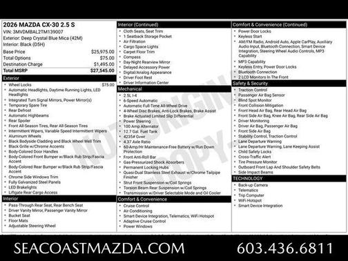 Deep Crystal Blue Mica 2026 Mazda CX-30 2.5 S